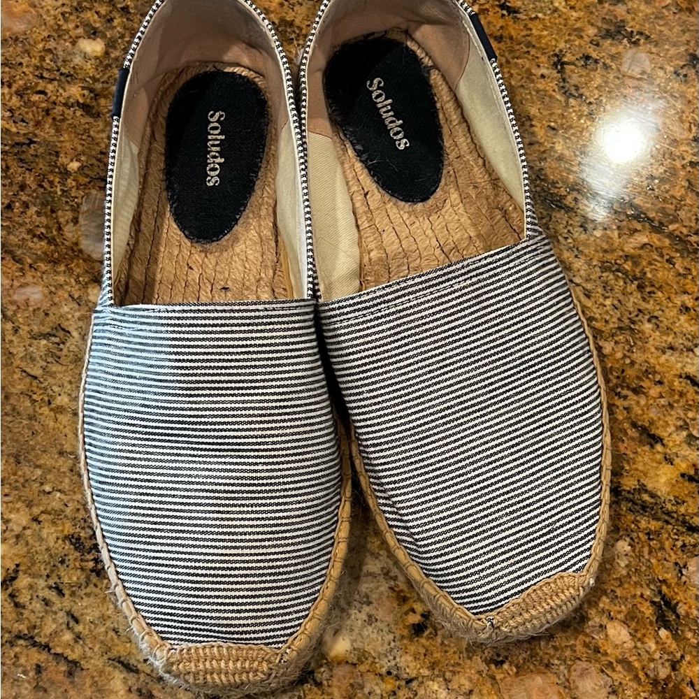 Soludos Blue and White Striped Espadrilles